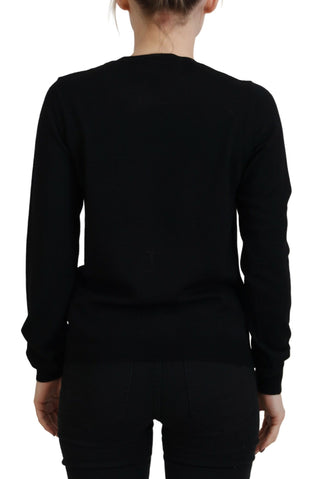 Pullover aus schwarzer Schurwolle mit Logo-Print und langen Ärmeln
