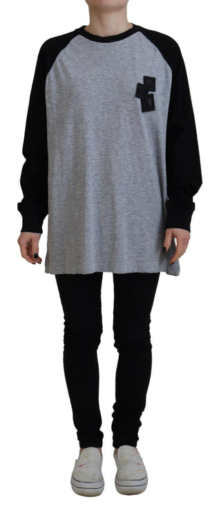 Schwarz Grau Baumwoll-Raglan-Langarm-Freizeitoberteil