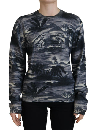 Schwarzer lässiger Pullover mit langen Ärmeln und Thunder Sky-Print
