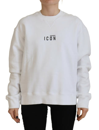 Weißer Pullover aus Baumwolle mit Print, Rundhalsausschnitt und langen Ärmeln