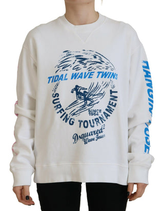 Damen-Langarmpullover aus Baumwolle mit Print, Weiß