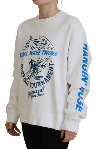 Damen-Langarmpullover aus Baumwolle mit Print, Weiß
