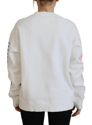 Damen-Langarmpullover aus Baumwolle mit Print, Weiß