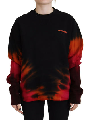 Schwarzer Tie-Dye-Pullover mit Logo-Print für Damen und langen Ärmeln