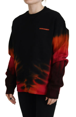 Schwarzer Tie-Dye-Pullover mit Logo-Print für Damen und langen Ärmeln