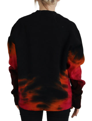 Schwarzer Tie-Dye-Pullover mit Logo-Print für Damen und langen Ärmeln