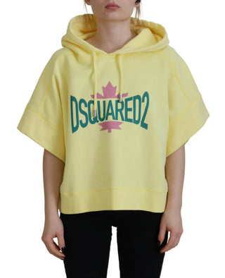 Gelber Kapuzenpullover mit Logo-Print aus Baumwolle