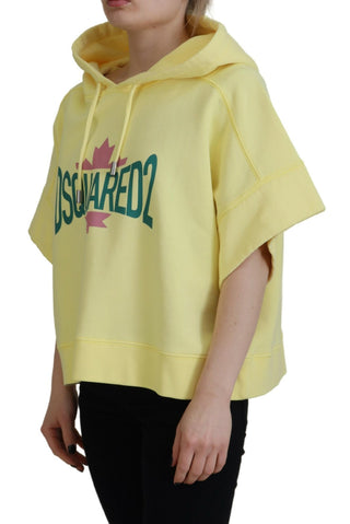 Gelber Kapuzenpullover mit Logo-Print aus Baumwolle