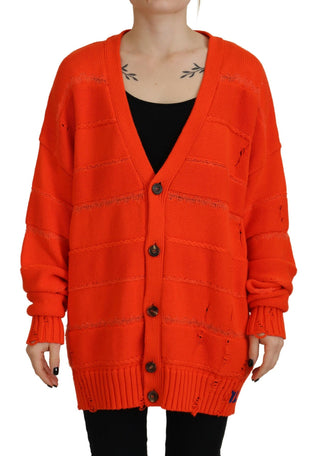 Orangene gestrickte Strickjacke aus Baumwolle mit Knöpfen