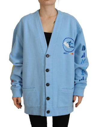Blaue Strickjacke aus Baumwolle mit Knopfleiste