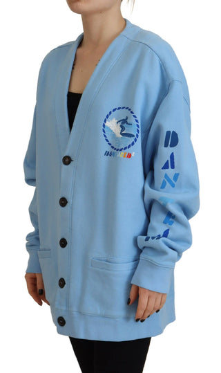 Cardigan azul de algodón tejido con botones