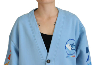 Cardigan azul de algodón tejido con botones