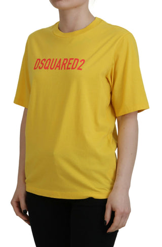 Gelbes T-Shirt aus Baumwolle mit Logo-Print und Rundhalsausschnitt