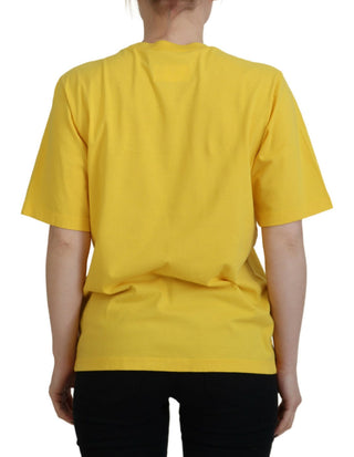 Gelbes T-Shirt aus Baumwolle mit Logo-Print und Rundhalsausschnitt