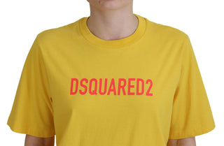 Gelbes T-Shirt aus Baumwolle mit Logo-Print und Rundhalsausschnitt