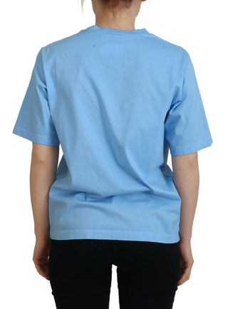 Blaues T-Shirt aus Baumwolle mit Logo-Print und Rundhalsausschnitt