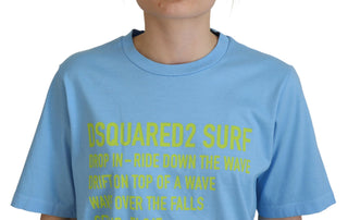 Blaues T-Shirt aus Baumwolle mit Logo-Print und Rundhalsausschnitt