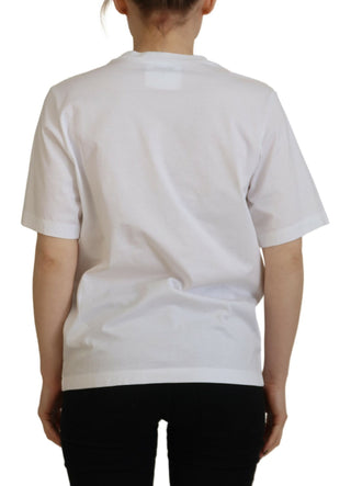 Weißes Baumwoll-T-Shirt mit glänzendem Icon und Rundhalsausschnitt