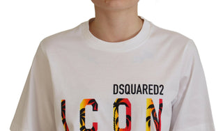Weißes Baumwoll-T-Shirt mit glänzendem Icon und Rundhalsausschnitt