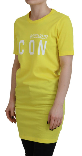 Gelbes Baumwoll-T-Shirt Renny mit glänzendem Icon und Rundhalsausschnitt