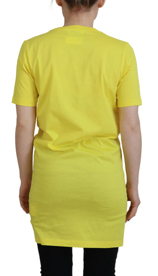 Gelbes Baumwoll-T-Shirt Renny mit glänzendem Icon und Rundhalsausschnitt