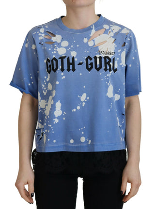 Blue Goth Gurl Print Schwarz Spitze Baumwoll T-Shirt