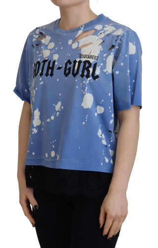 Blue Goth Gurl Print Schwarz Spitze Baumwoll T-Shirt