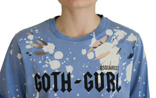 Blue Goth Gurl Print Schwarz Spitze Baumwoll T-Shirt