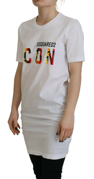 Weißes Baumwoll-T-Shirt mit ikonischem Logo-Print und Rundhalsausschnitt