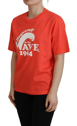 Baumwoll-T-Shirt mit Rundhalsausschnitt, orangefarbenem Logo und kurzen Ärmeln
