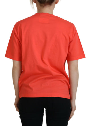 Baumwoll-T-Shirt mit Rundhalsausschnitt, orangefarbenem Logo und kurzen Ärmeln