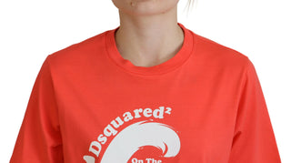 Baumwoll-T-Shirt mit Rundhalsausschnitt, orangefarbenem Logo und kurzen Ärmeln