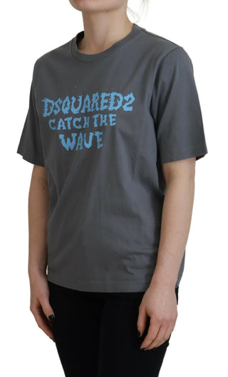Graues Logo Baumwoll-Rundhals-Kurzarm-T-Shirt