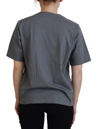 Graues Logo Baumwoll-Rundhals-Kurzarm-T-Shirt