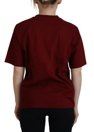 Bordeauxfarbenes Logo Baumwoll-Rundhals-Kurzarm-T-Shirt