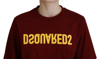 Bordeauxfarbenes Logo Baumwoll-Rundhals-Kurzarm-T-Shirt