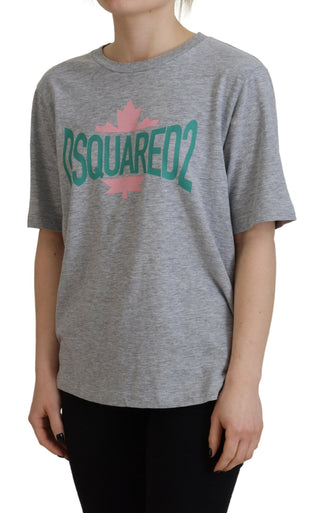 Graues Logo Baumwoll-Rundhals-Kurzarm-T-Shirt