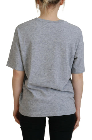 Graues Logo Baumwoll-Rundhals-Kurzarm-T-Shirt