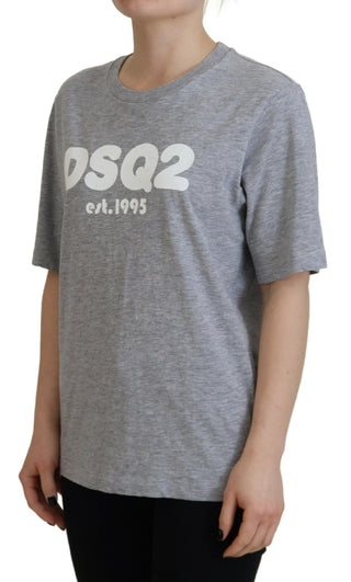 Graues Baumwoll-T-Shirt mit Rundhalsausschnitt und Logo, kurze Ärmel