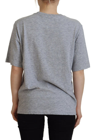 Graues Baumwoll-T-Shirt mit Rundhalsausschnitt und Logo, kurze Ärmel