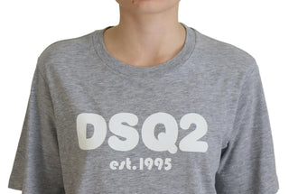 Graues Baumwoll-T-Shirt mit Rundhalsausschnitt und Logo, kurze Ärmel