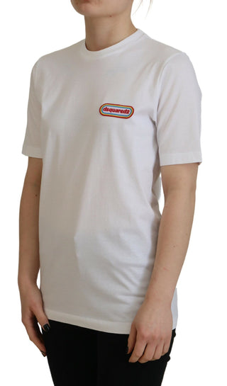 Weißes T-Shirt mit Rundhalsausschnitt, Kurzarm und Logopatch
