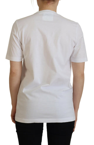 Weißes T-Shirt mit Rundhalsausschnitt, Kurzarm und Logopatch