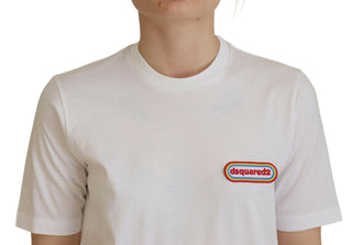 Weißes T-Shirt mit Rundhalsausschnitt, Kurzarm und Logopatch