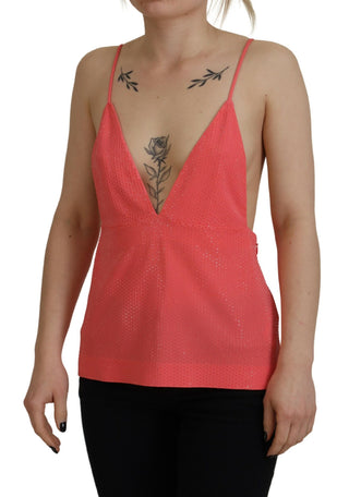 Pinkes ärmelloses Spaghettiträger-Camisole mit V-Ausschnitt