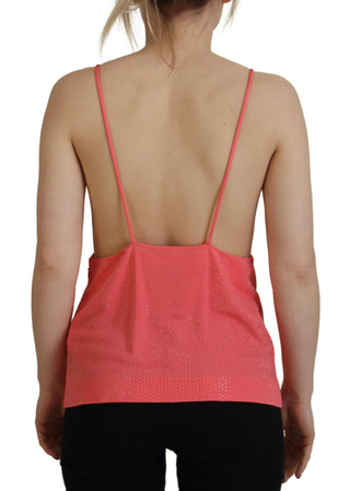 Pinkes ärmelloses Spaghettiträger-Camisole mit V-Ausschnitt