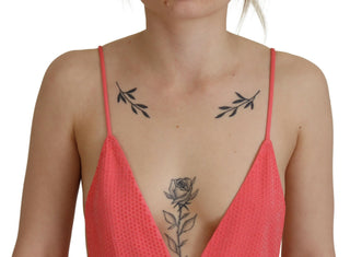 Pinkes ärmelloses Spaghettiträger-Camisole mit V-Ausschnitt
