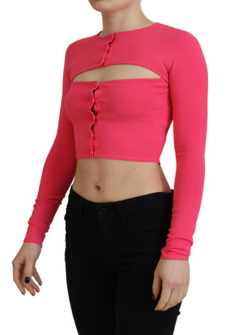 Top rosa de punto viscosa con escote abierto y mangas largas