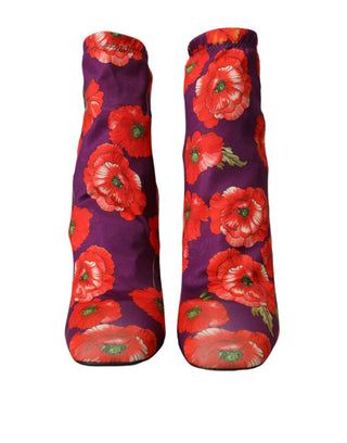 Lila geblümte Stretch-Stiefel aus Jersey