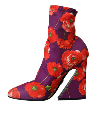Lila geblümte Stretch-Stiefel aus Jersey
